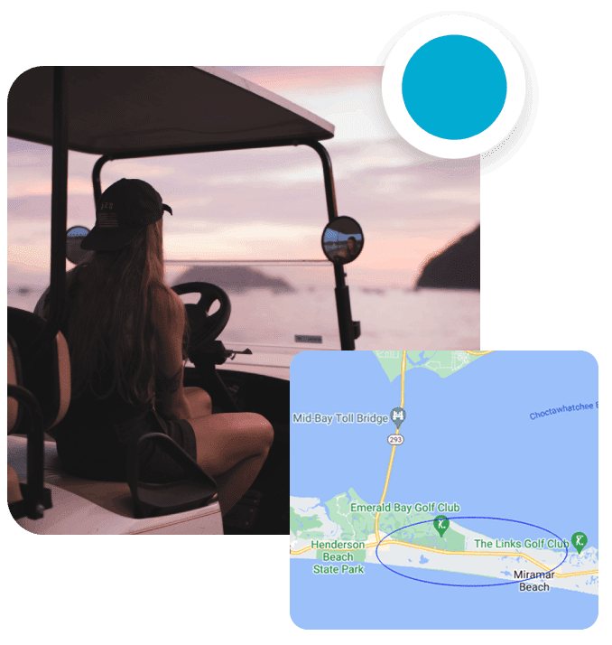 A lady on golf cart with map