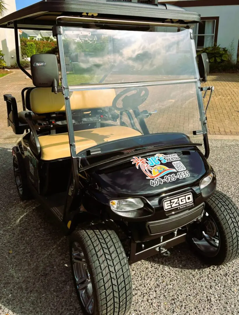 A six seater luxurious golf cart in black color